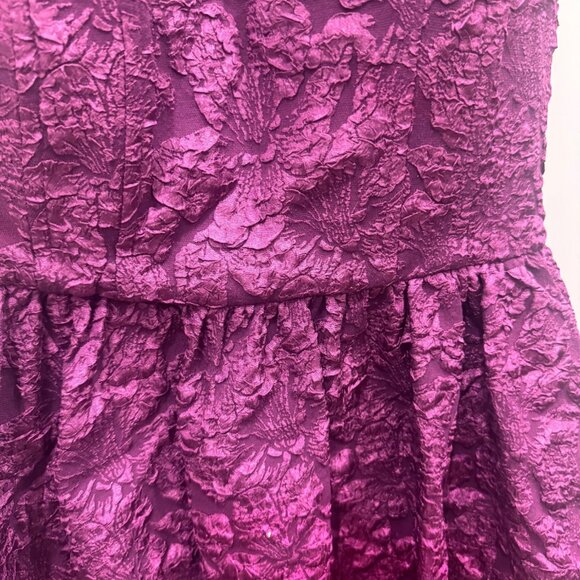 BCX Womens Strapless Textured Bubble Hem Mini Dress Floral Embossed Size L Plum - Picture 5 of 7